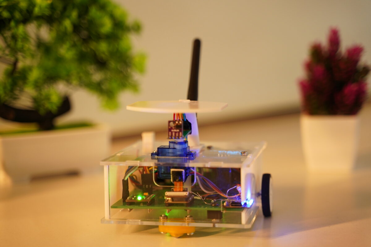 NeoROSbot close-up showing sensors and electronics